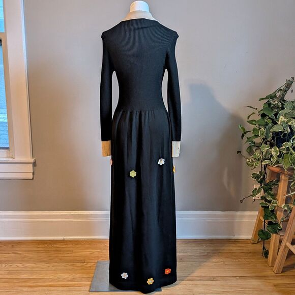 Vintage 70s Jon Michel Wool Maxi Dress Collared Dark Academia 13/14 - FLAWED - Picture 2 of 12